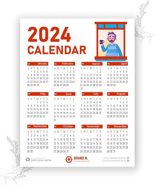Plantilla de calendario 2024 Vector Premium