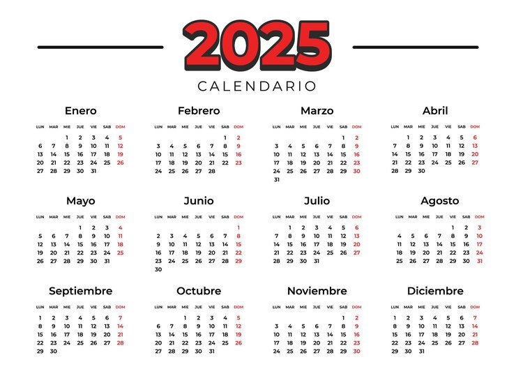 Vector plantilla de calendario 2025 para el año nuevo en español