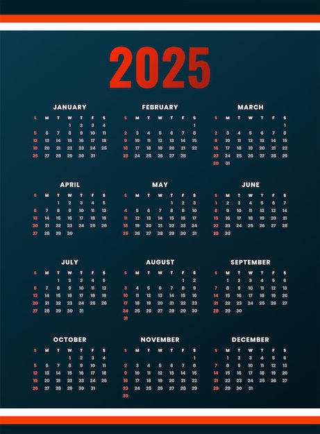 plantilla de calendario 2025 para eventos y negocios del año nuevo