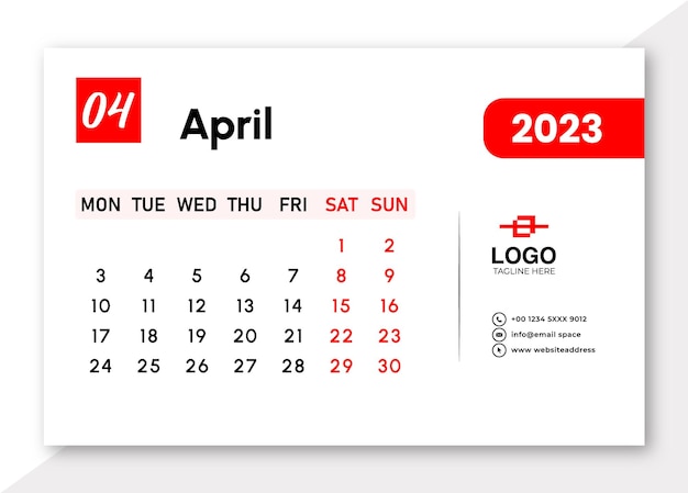 Plantilla de calendario de abril de 2023