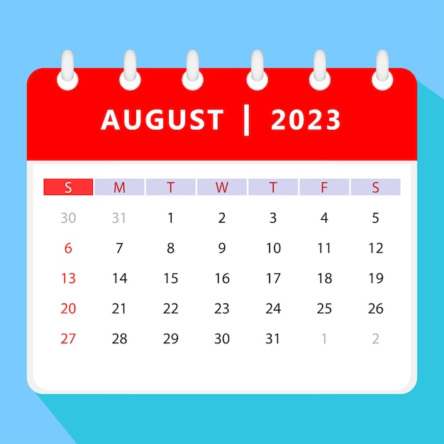 Plantilla de calendario de agosto de 2023. Diseño vectorial.