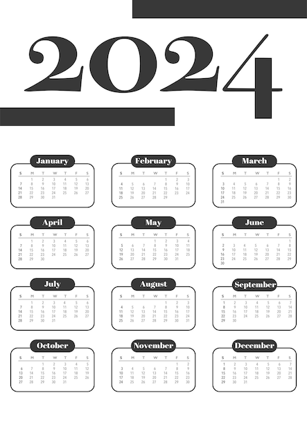 Vector plantilla de calendario para el año 2024 diseño simple de calendario corporativo formato a3 la semana comienza el domingo