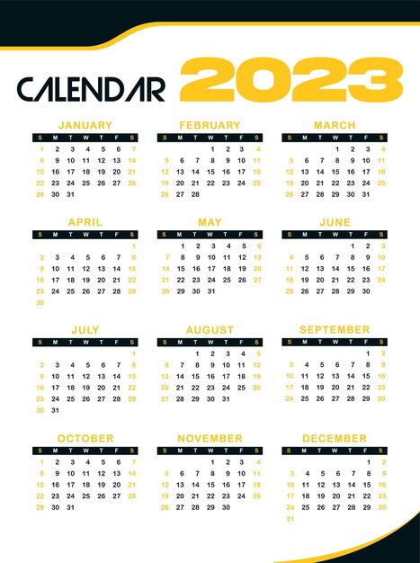 Plantilla de calendario de año nuevo 2023 en estilo moderno