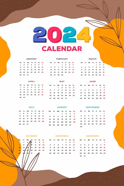 Vector plantilla de calendario para el año nuevo 2024 fondo dibujado a mano