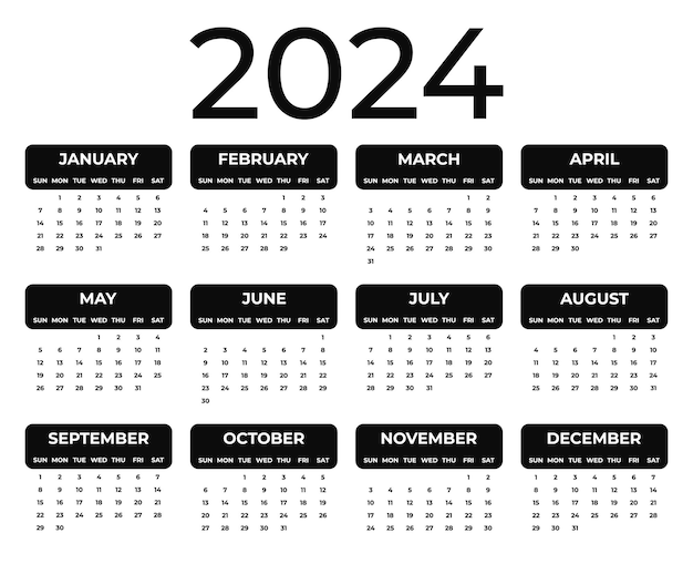 Plantilla de calendario anual de 2024 sobre un fondo blanco