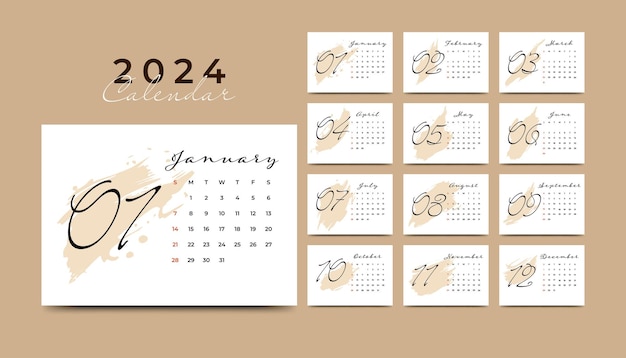Plantilla de calendario anual de año nuevo 2024