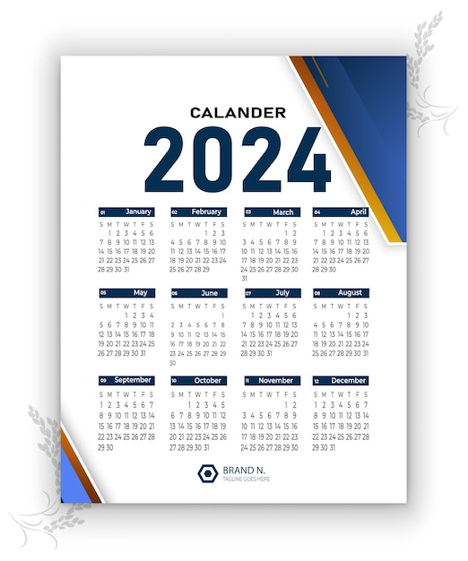 plantilla de calendario anual de gradiente vectorial libre para el año 2024