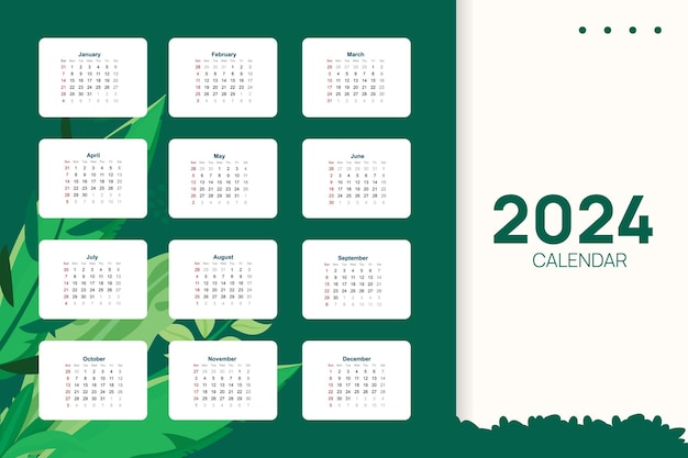 plantilla de calendario anual de naturaleza dibujada a mano de vector