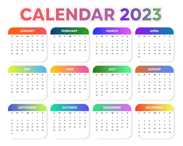 Vector plantilla de calendario colorido plano 2023