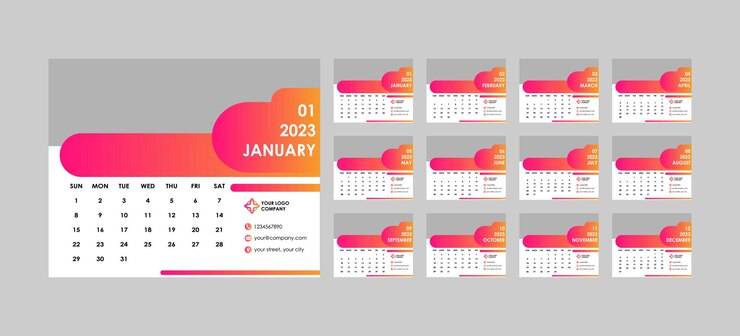 plantilla de calendario comercial mensual en inglés de estilo simple 2023 con inicio de día del titular de la imagen el domingo