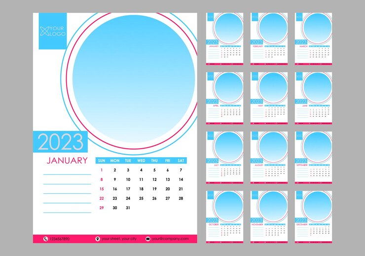 plantilla de calendario comercial mensual en inglés de estilo simple 2023 con lugar de imagen el día comienza el domingo