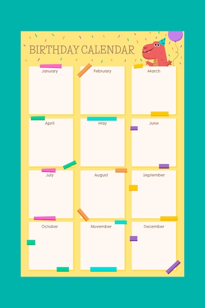Plantilla de calendario de cumpleaños dibujada a mano