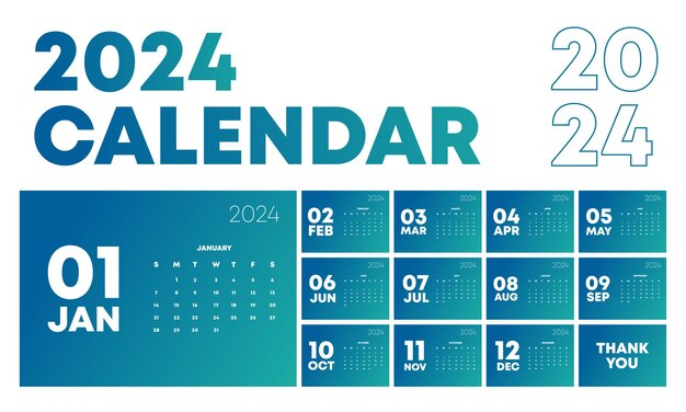 Plantilla de calendario degradado 2024 con color verde