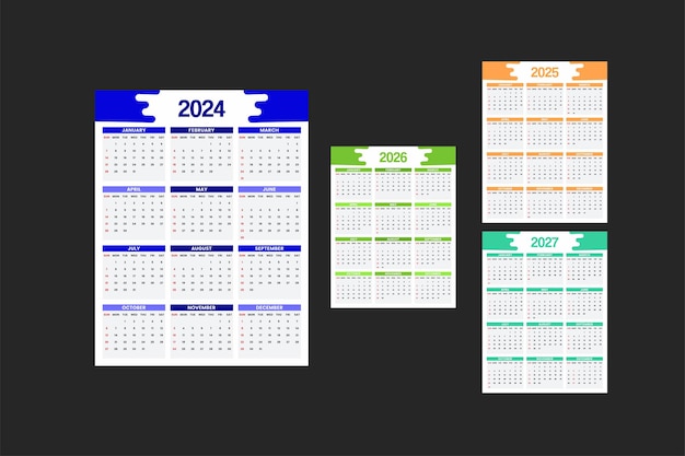 plantilla de calendario de diseño vectorial 2024, 2024, 2026, 2027