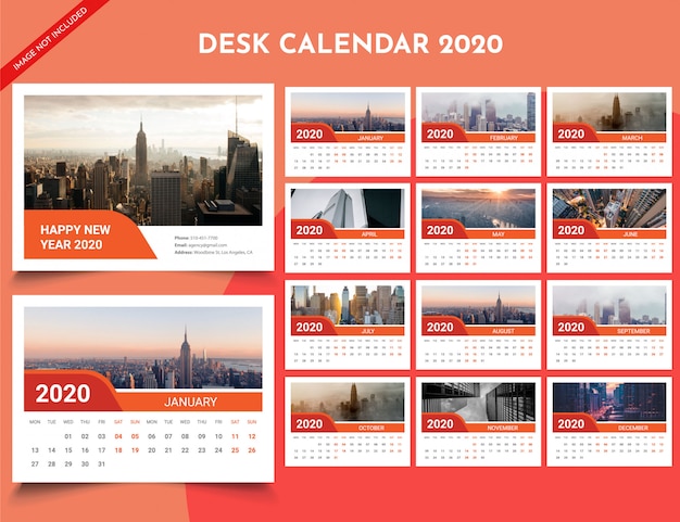 Plantilla de calendario de escritorio 2020