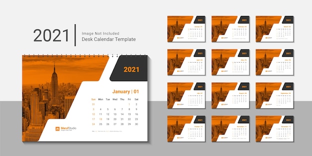 Plantilla de calendario de escritorio 2021 con diseño creativo