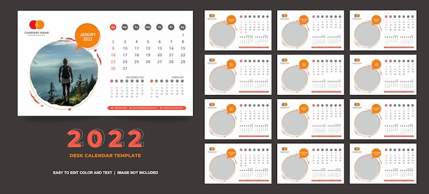 Plantilla de calendario de escritorio 2022 con diseño moderno y limpio