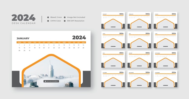 Plantilla de calendario de escritorio 2024 moderna y minimalista