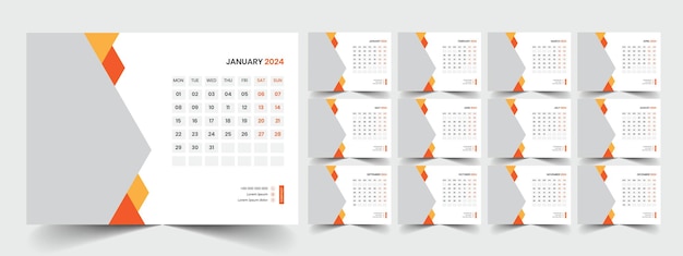 Vector plantilla de calendario de escritorio para el año 2024