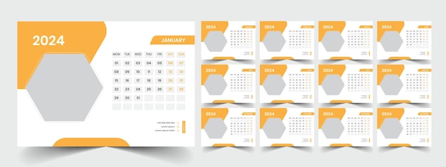 Vector plantilla de calendario de escritorio para el año 2024