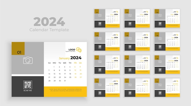 plantilla de calendario de escritorio de año nuevo 2024