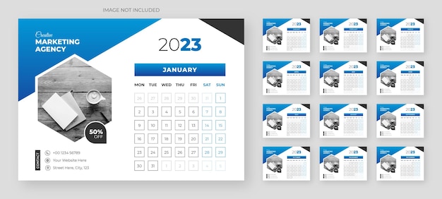 Plantilla de calendario de escritorio de año nuevo abstracto 2023