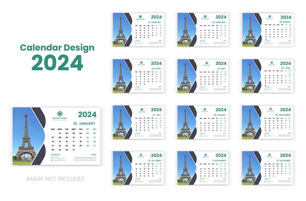 Vector plantilla de calendario de escritorio de estilo empresarial de vector 2024