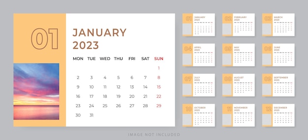 Vector plantilla de calendario de escritorio mensual para el año 2023 la semana comienza el lunes