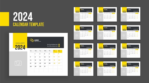 Plantilla de calendario de escritorio simple para el año 2024