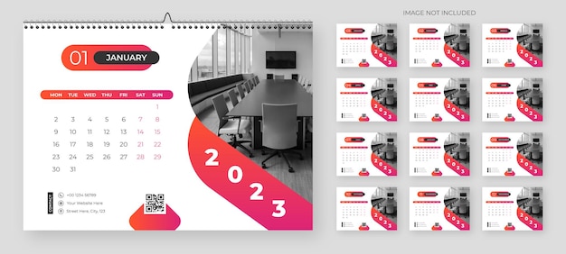 Plantilla de calendario de escritorio simple de año nuevo 2023