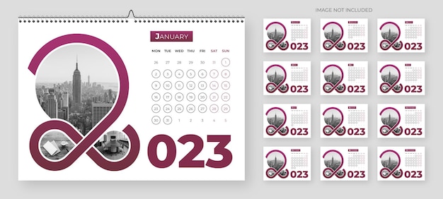Plantilla de calendario de escritorio simple de año nuevo 2023