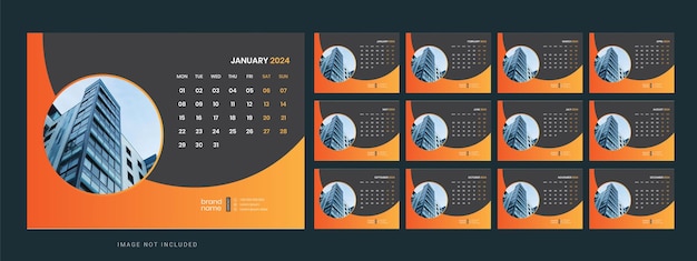 Vector plantilla de calendario de escritorio vectorial 2024