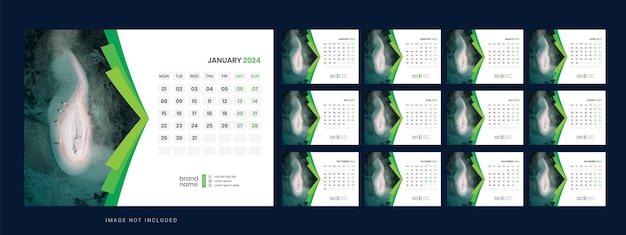 Plantilla de calendario de escritorio vectorial para el año 2024