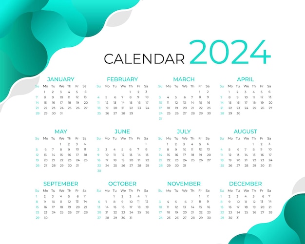 plantilla de calendario de estilo moderno para el año nuevo 2024