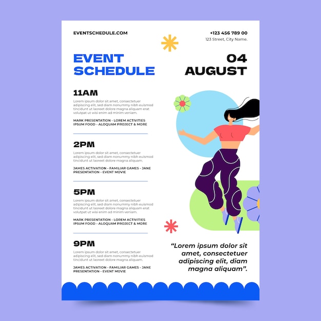 Vector plantilla de calendario de eventos de diseño plano