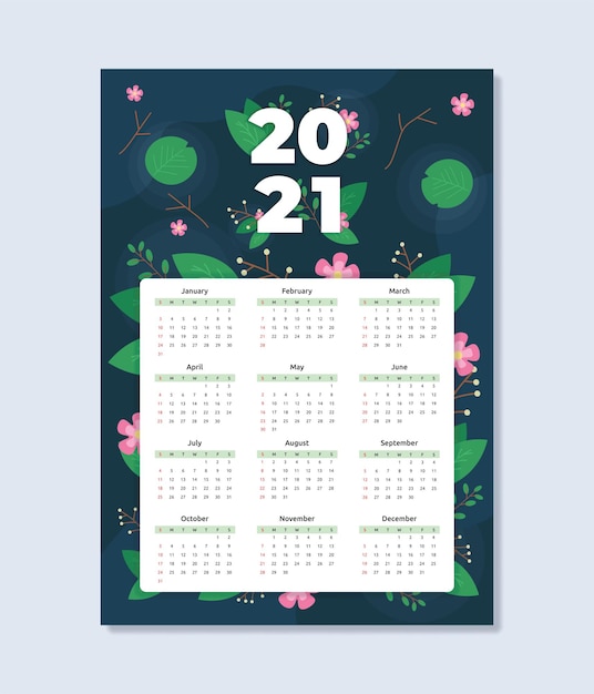 Plantilla de calendario floral aislado en gris