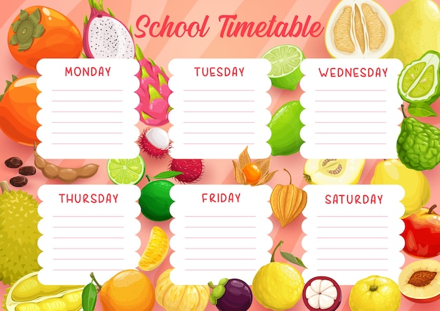 Plantilla de calendario de horario escolar del planificador de estudios de educación con marco