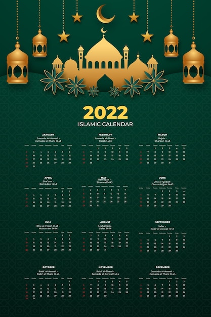 Vector plantilla de calendario islámico degradado