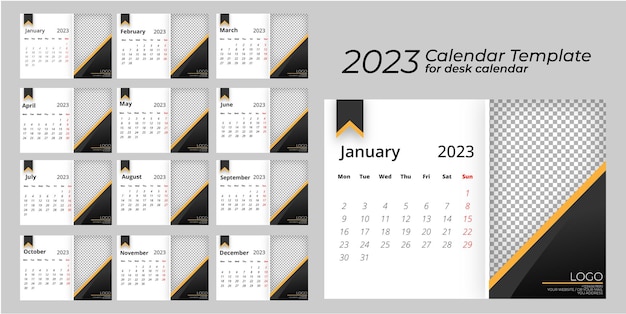 Plantilla de calendario limpio de año nuevo 2023 para calendario des