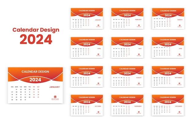 plantilla de calendario limpio de año nuevo 2024