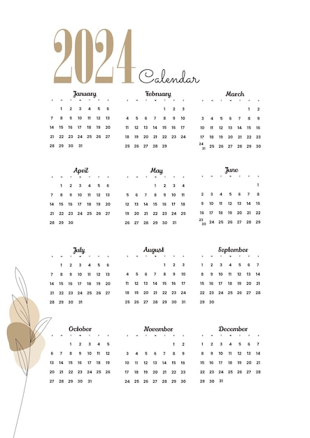 Vector plantilla de calendario limpio floral minimalista 2024