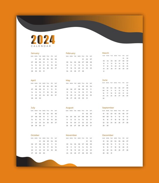plantilla de calendario de lujo de 2024 vector editable
