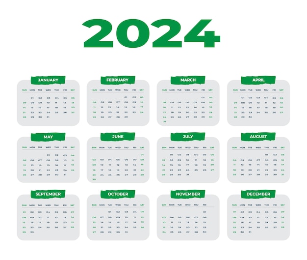 Plantilla de calendario mensual para el año 2024 Plantilla de diseño corporativo del domingo de inicio de semana del calendario 2024