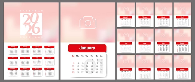 plantilla de calendario mensual para el año 2026 con inicio de semana domingo diseño corporativo para pared de impresión