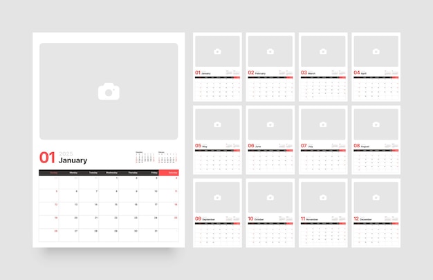 plantilla de calendario mensual para el año calendario de pared o de escritorio en un estilo minimalista con un lugar para