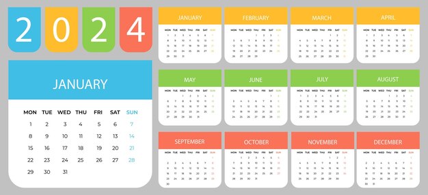 Plantilla de calendario mensual plana para 2024