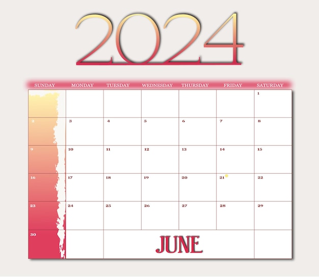 Vector plantilla de calendario del mes de junio de 2024