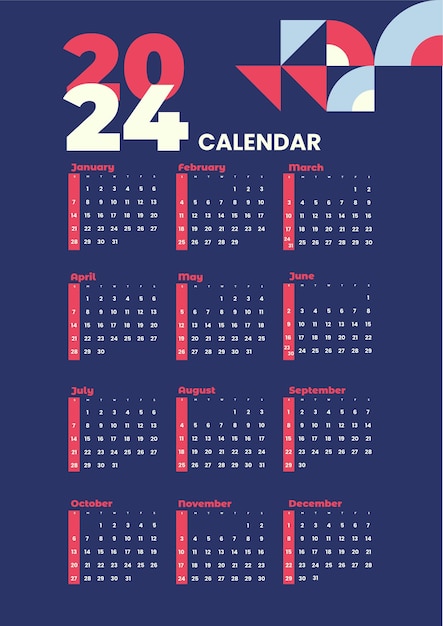 Plantilla de calendario moderno estilo retro de 2024 años