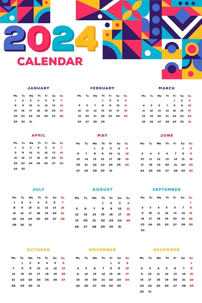 Vector plantilla de calendario para el nuevo año 2024 con patrón abstracto