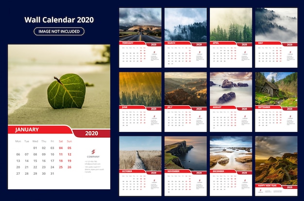 Plantilla calendario de pared 2020